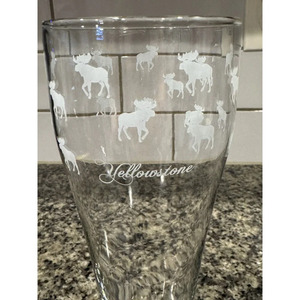 16oz Yellowstone National Park Pilsner Glass w/Moose 9.25”